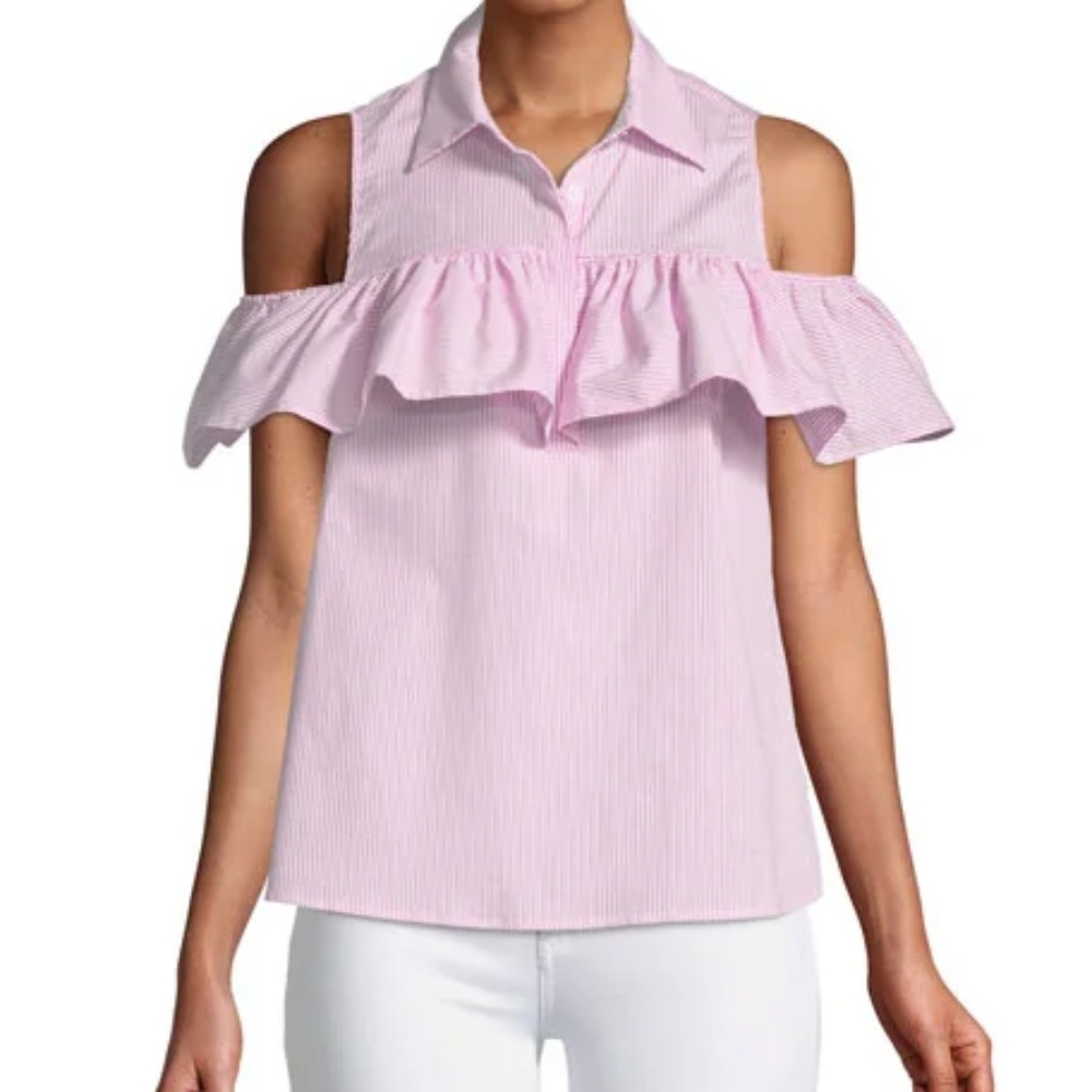 Michael Kors Cold-Shoulder Stripe Button Blouse